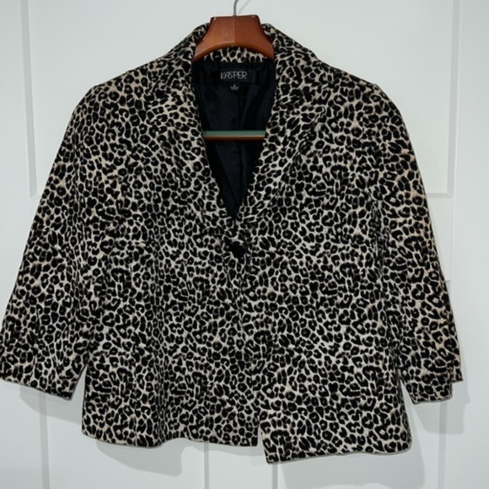 Kasper Cheetah Print 3/4 Length Sleeve Jacket Sz 6